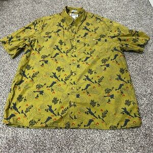 Duluth Trading Shirt XL Tall Blue Map Camping Short Sleeve Hiking Cotton Untuck